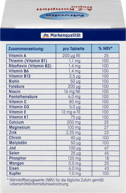 مولتی ویتامین A-Z میوولیس زیر 50 سال اصل| Mivolis A-Z Komplett Depot 100 Tabletten