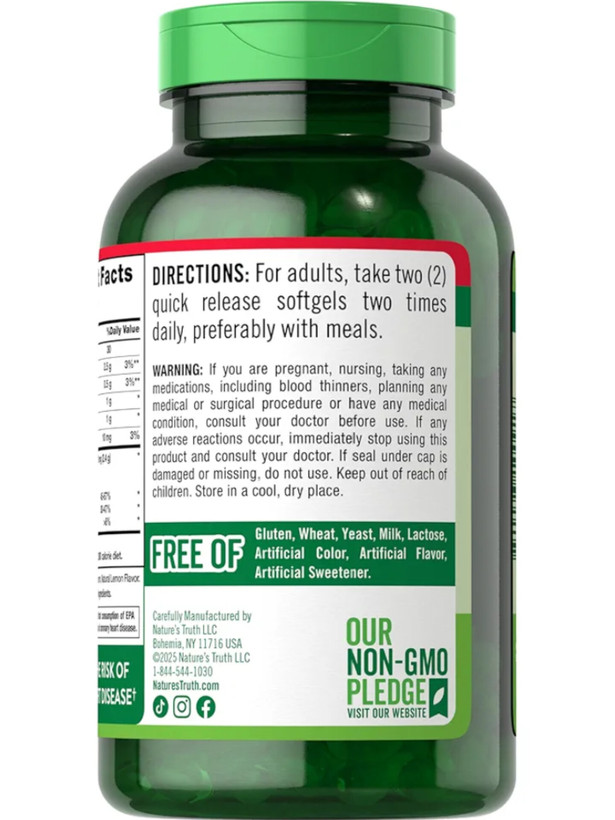 امگا 3 نیچرز تروث 2400 میلی گرم | Natures Truth Vitamins Natural Lemon 250 Softgels