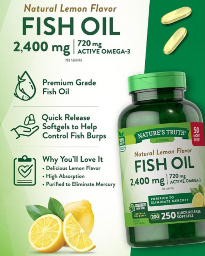 امگا 3 نیچرز تروث 2400 میلی گرم | Natures Truth Vitamins Natural Lemon 250 Softgels