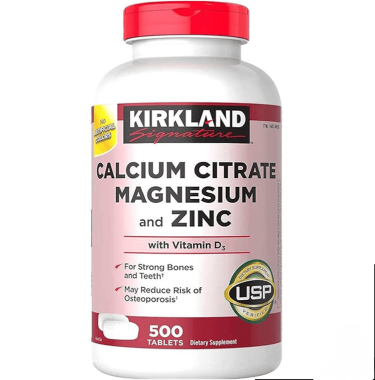 کلسیم منیزیم، سیترات،زینک دی۳، کرکلند اصل |Calcium,magnesium,citrate,zinc and vitamin d3 Kirkland 500 tablets